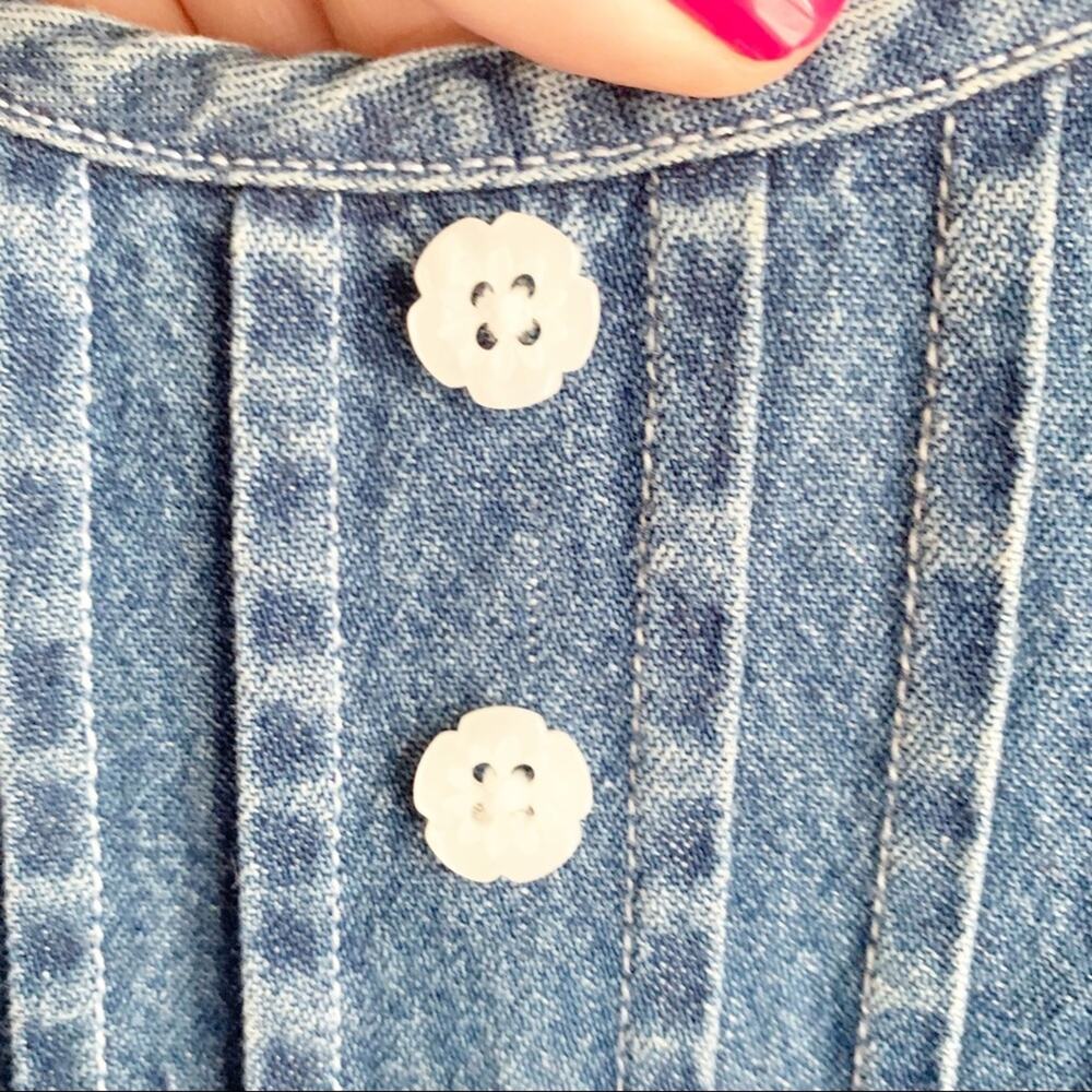 VTG Cottagecore Denim Maxi Dress 1980s White Flower Buttons Oversized Prairie S - Picture 4 of 14